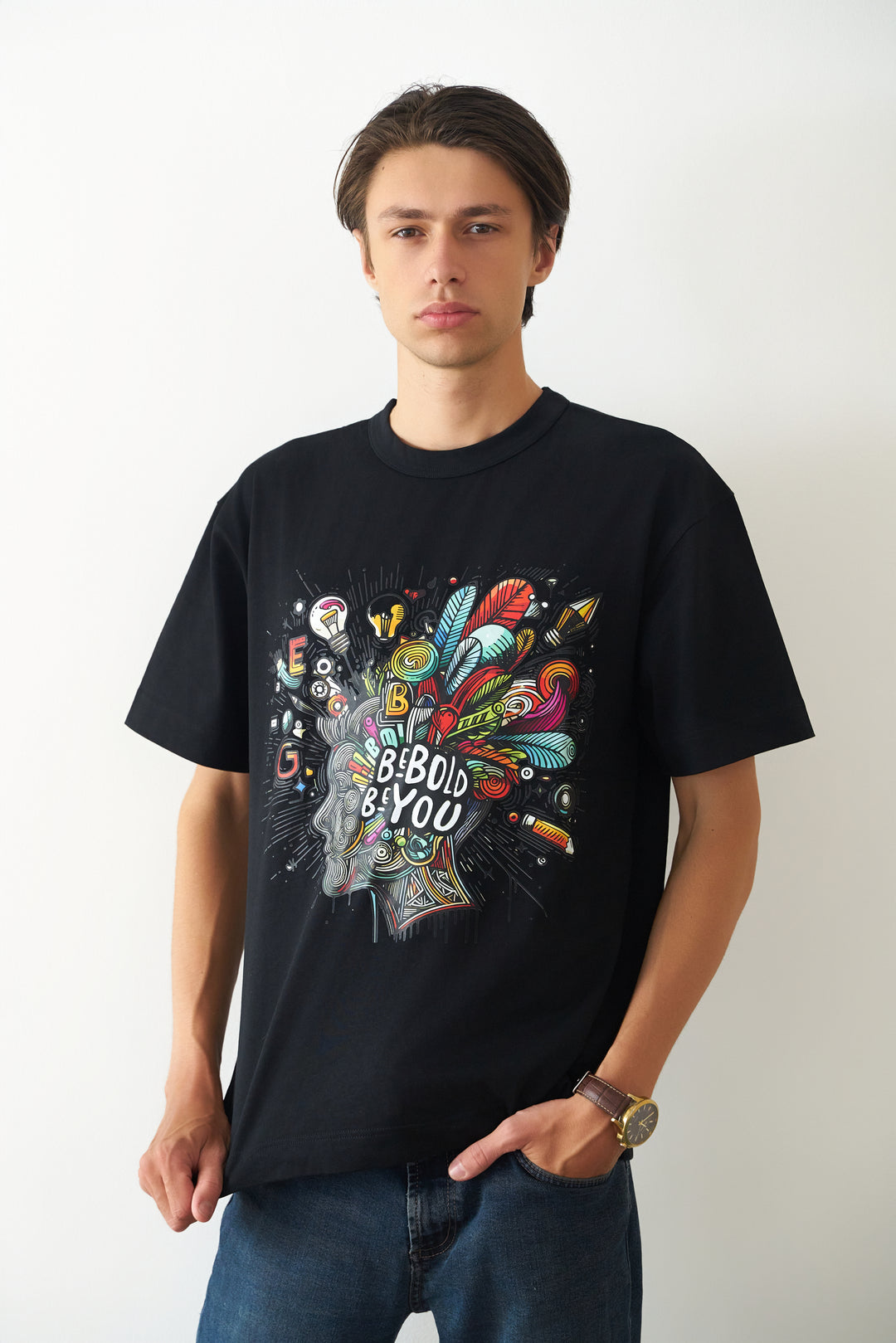 Unisex Cotton Black T-Shirt - BE BOLD BE YOU