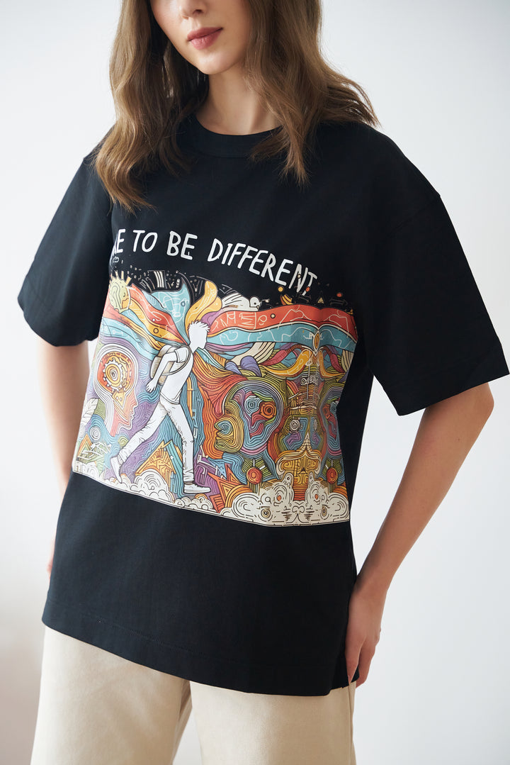 Unisex Cotton Black T-Shirt - DARE TO BE DIFFERENT