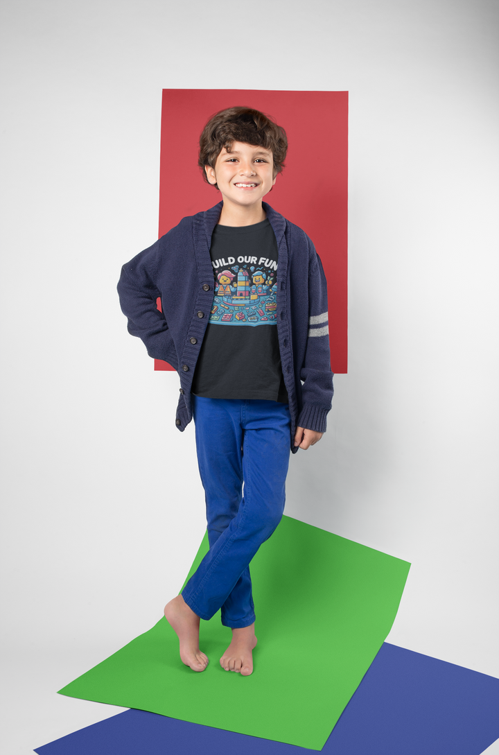 Unisex Black Cotton Graphic Tees for Kids -  Build Our Fun