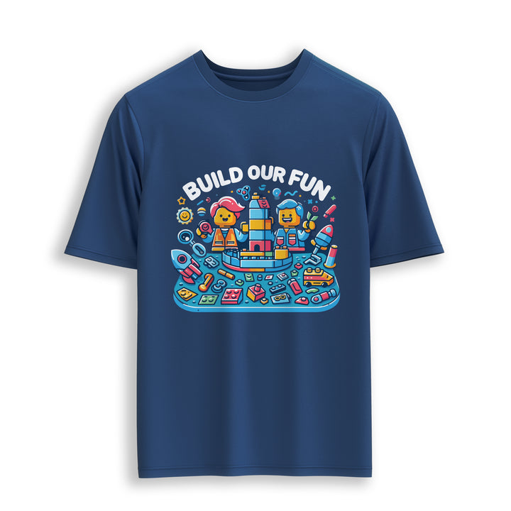 Unisex Navy-Blue Cotton Graphic Tees - Build Our Fun