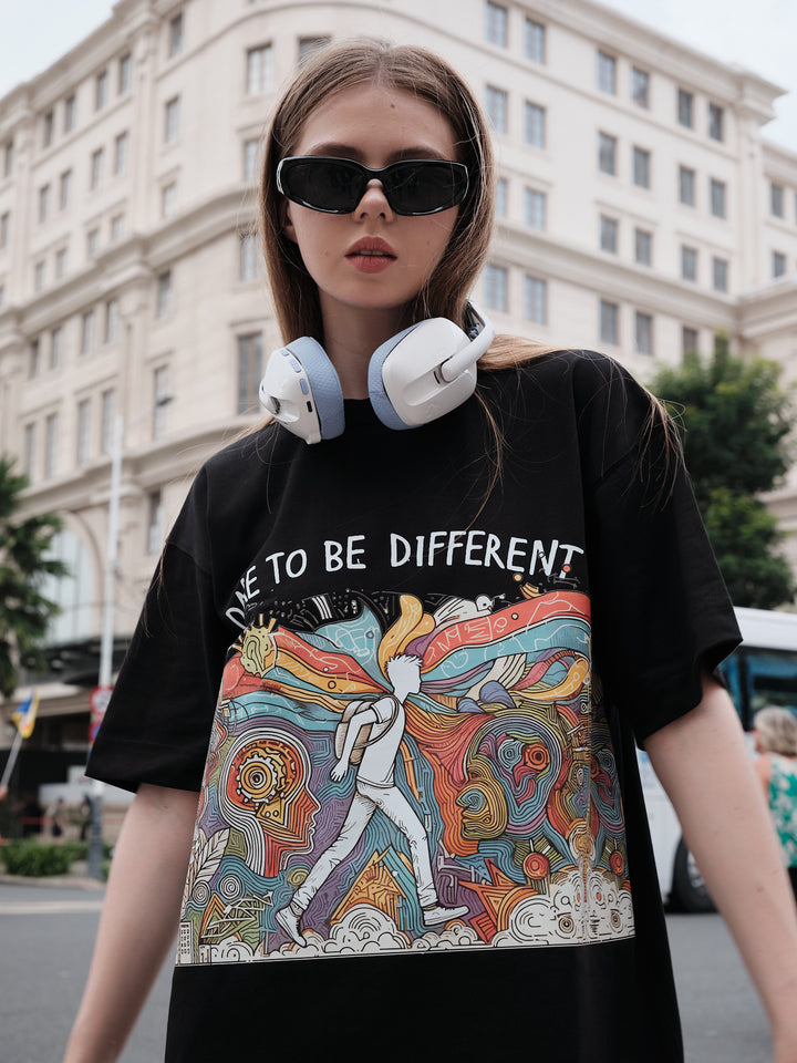 Unisex Cotton Black T-Shirt - DARE TO BE DIFFERENT