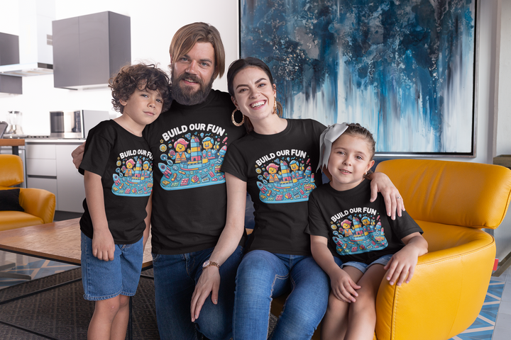 Unisex Black Cotton Graphic Tees for Family - Build Our Fun