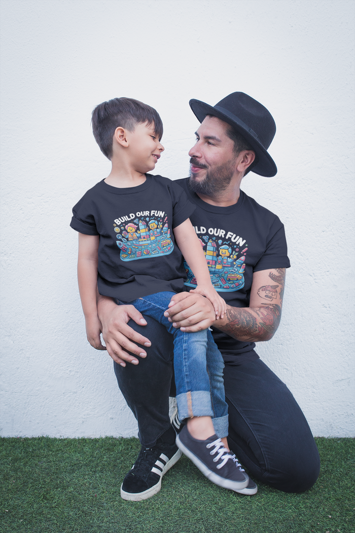 Unisex Black Cotton Graphic Tees for Dad & Kids - Build Our Fun
