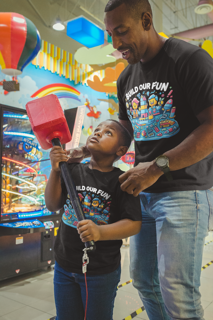 Unisex Black Cotton Graphic Tees for Dad & Kids - Build Our Fun