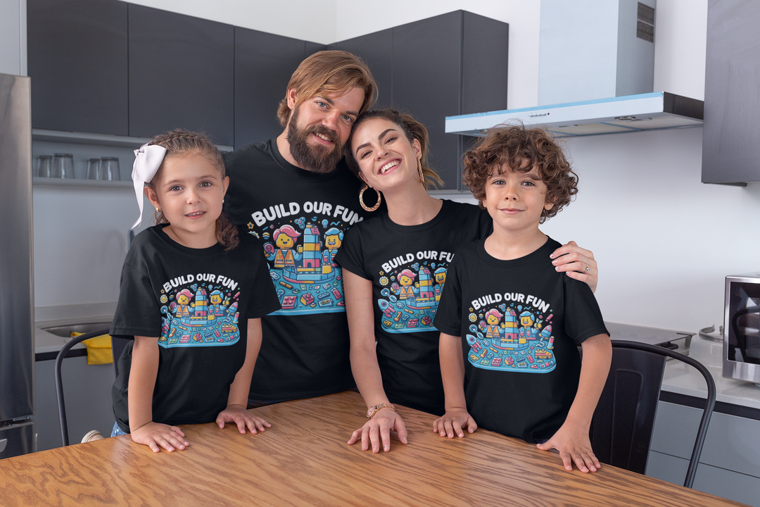 Unisex Black Cotton Graphic Tees for Family - Build Our Fun