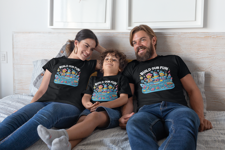 Unisex Black Cotton Graphic Tees for Family - Build Our Fun