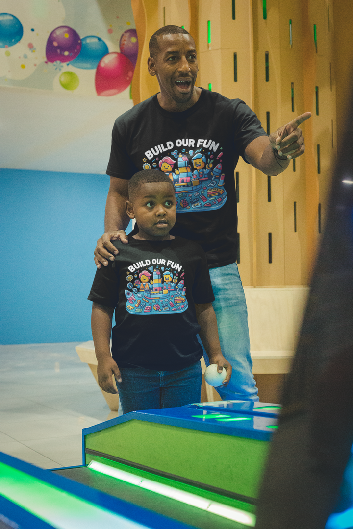 Unisex Black Cotton Graphic Tees for Dad & Kids - Build Our Fun