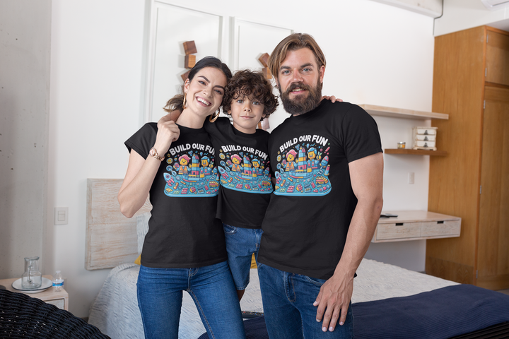Unisex Black Cotton Graphic Tees for Family - Build Our Fun