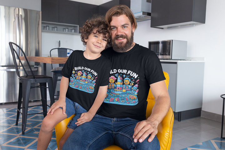 Unisex Black Cotton Graphic Tees for Dad & Kids - Build Our Fun