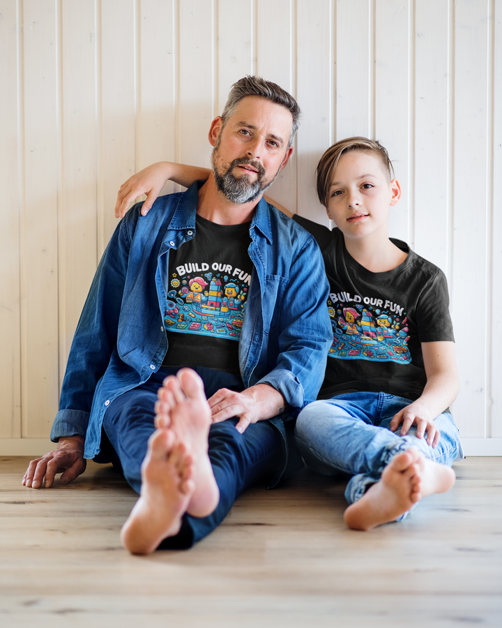 Unisex Black Cotton Graphic Tees for Dad & Kids - Build Our Fun