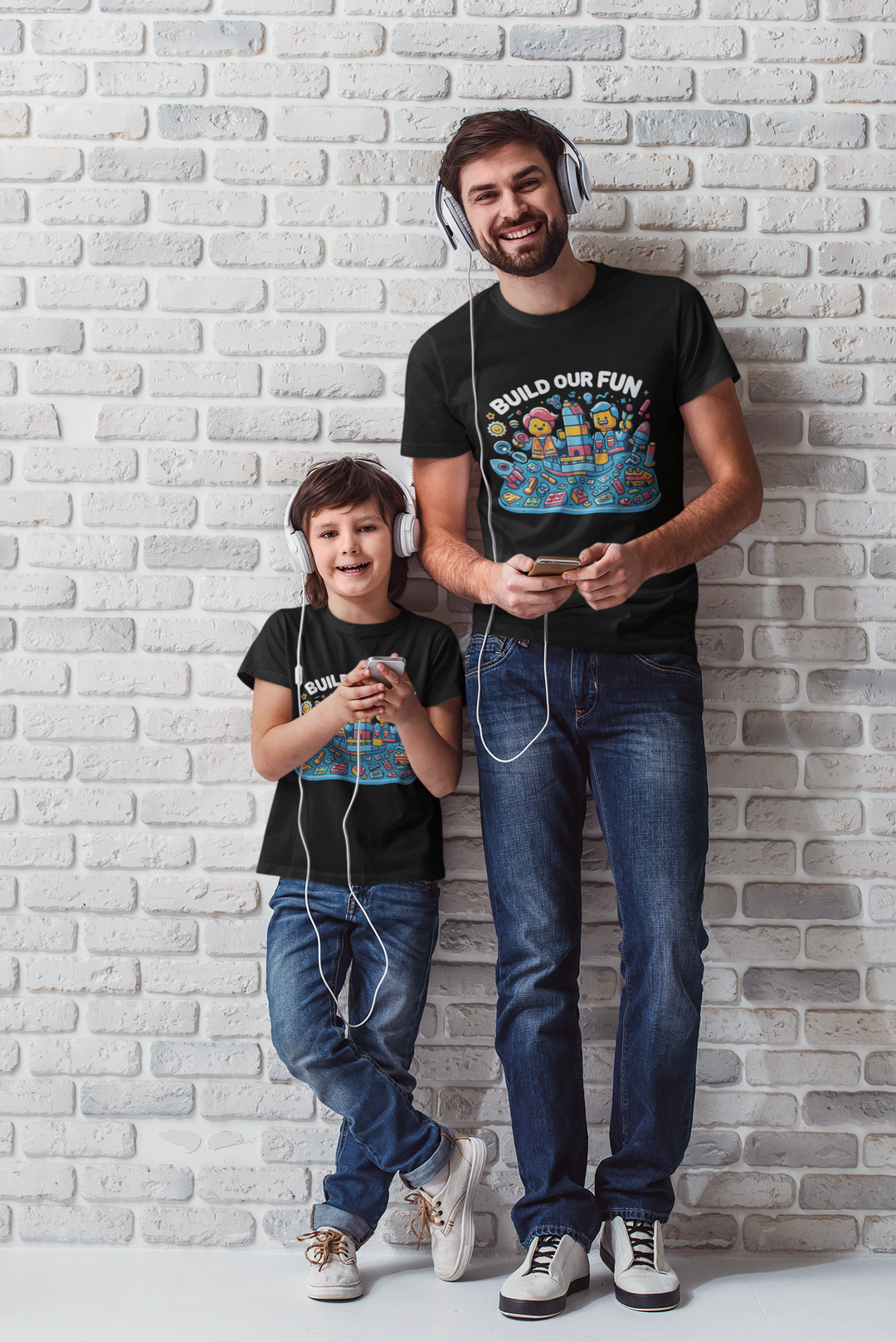 Unisex Black Cotton Graphic Tees for Dad & Kids - Build Our Fun