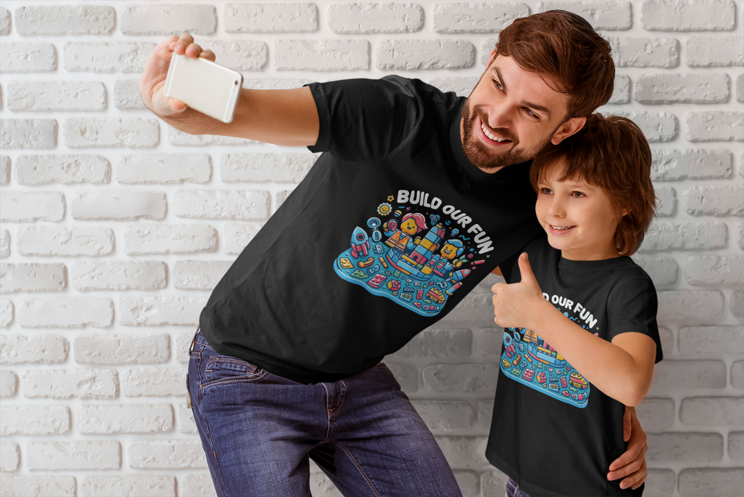 Unisex Black Cotton Graphic Tees for Dad & Kids - Build Our Fun